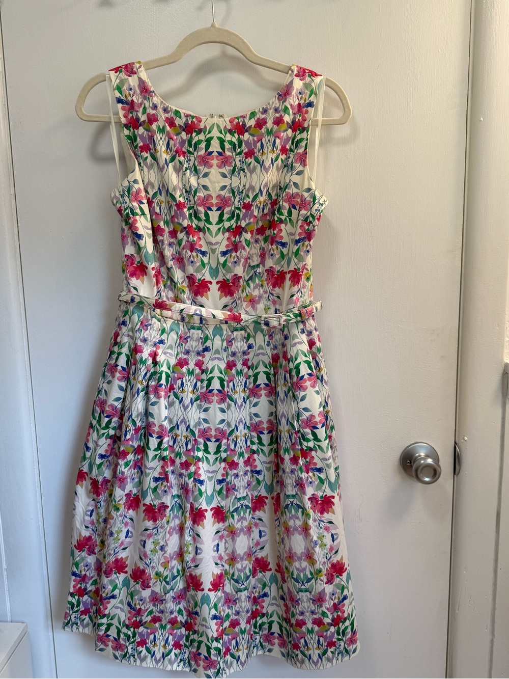 Talbots White Midi Dress with Pink & Green Floral Print